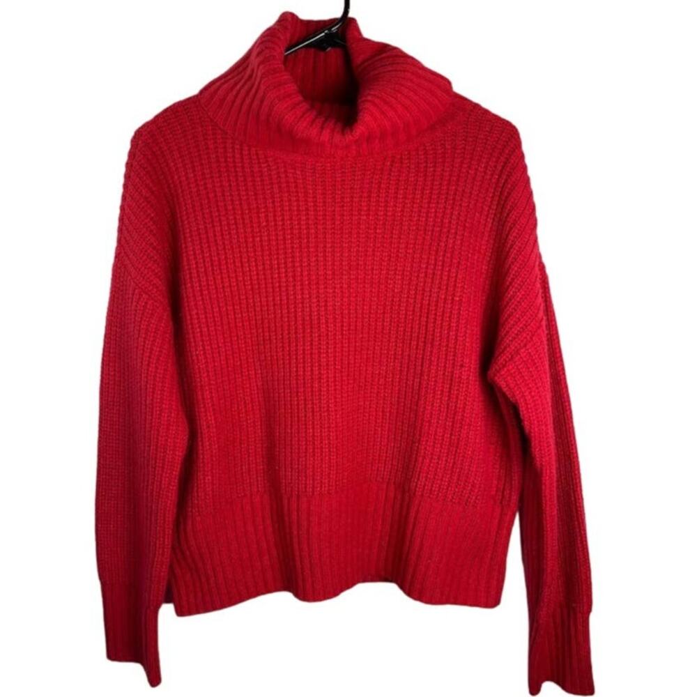 Red Cable Knit Sweater Womens Size XS Pullover Turtleneck Loose Chunky Top‎